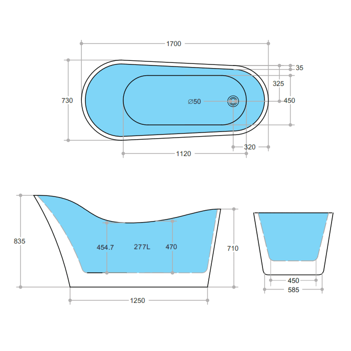 Poseidon Bevel Free Standing 1700mm Gloss Black And White Bathtub - Sydney Home Centre