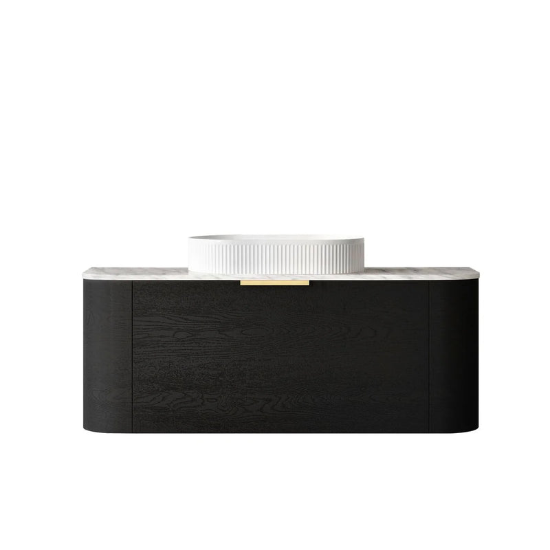 Otti Bondi 1200mm Curve Vanity Black Oak (Natural Marble Top) - WHILE STOCK LASTS - Sydney Home Centre