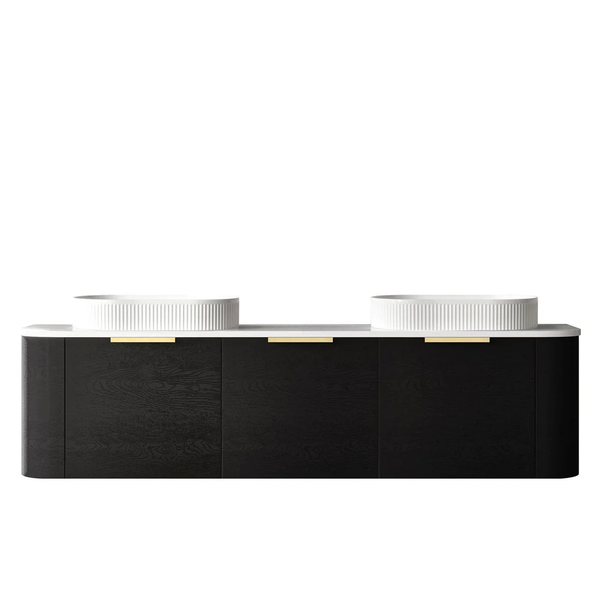 Otti Bondi 1800mm Curve Vanity Black Oak (Natural Marble Top) - WHILE STOCK LASTS - Sydney Home Centre