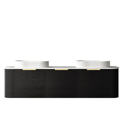 Otti Bondi 1800mm Curve Vanity Black Oak (Natural Marble Top) - WHILE STOCK LASTS - Sydney Home Centre