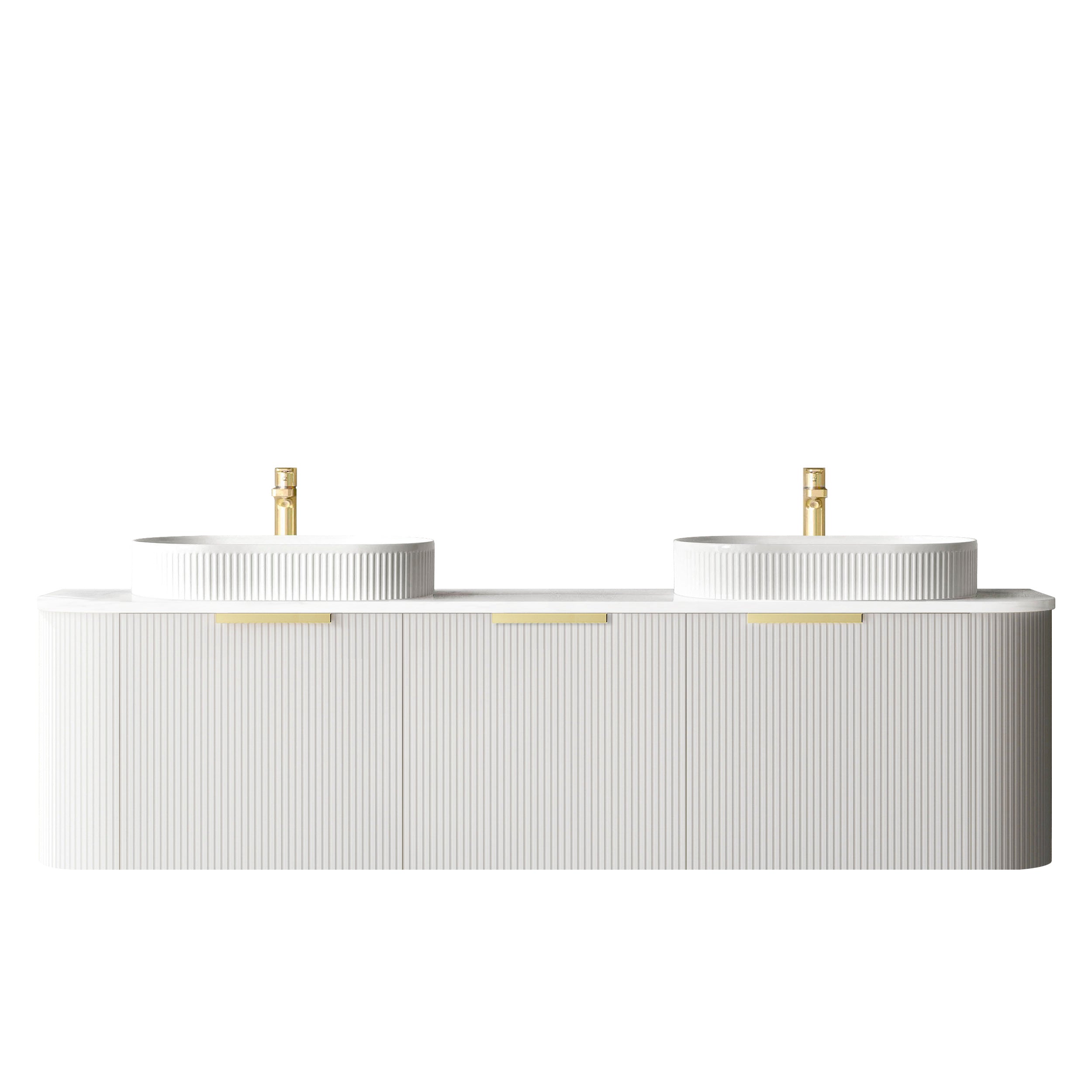 Otti Bondi 1800mm Curve Vanity White Fluted (Ultra Deluxe Stone Top) - Sydney Home Centre