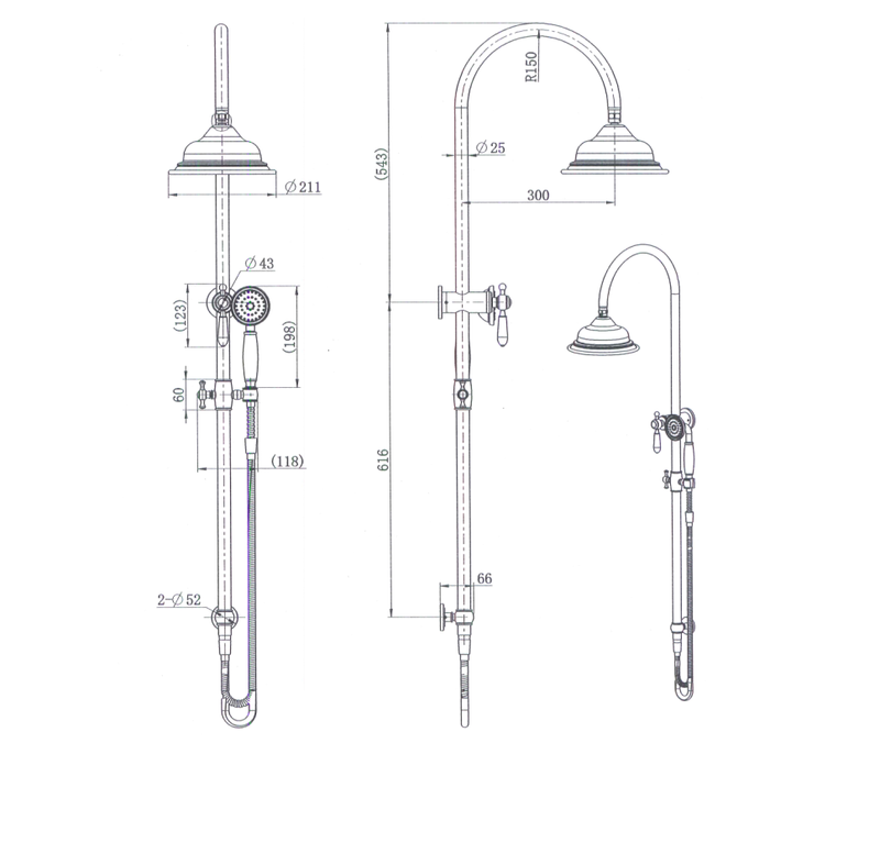 MN Bordeaux Twin Rail Shower Chrome