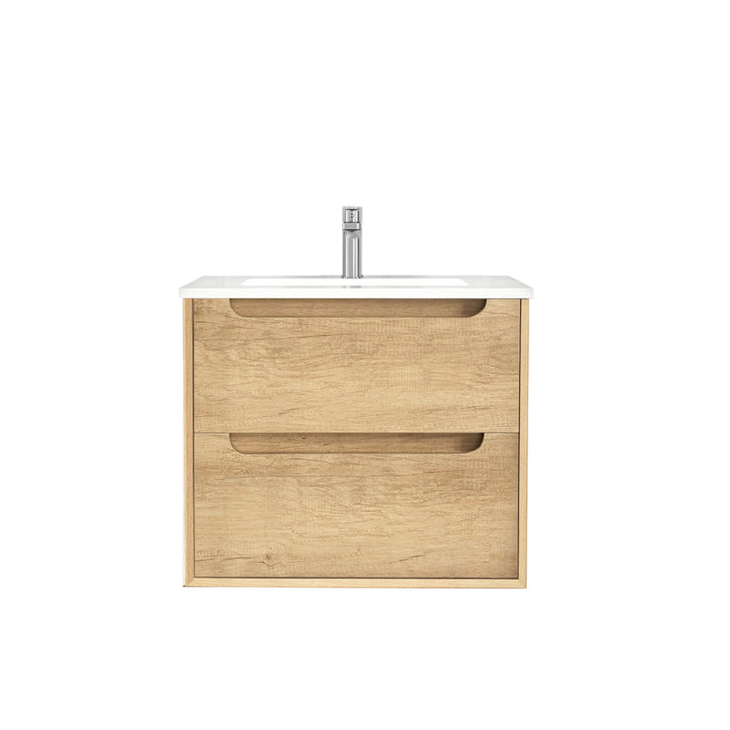 Otti Byron 600mm Wall Hung Vanity Natural Oak (Slimline Ceramic Top) - Sydney Home Centre