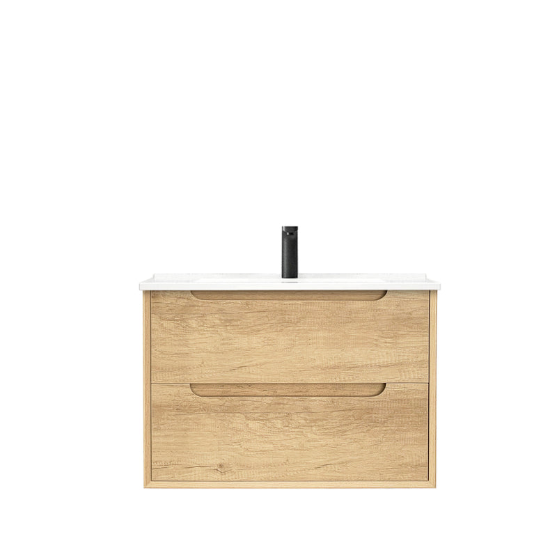 Otti Byron 750mm Wall Hung Vanity Natural Oak (Slimline Ceramic Top) - Sydney Home Centre