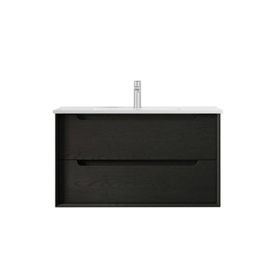 Otti Byron 900mm Wall Hung Vanity Black Oak (Slimline Ceramic Top) - Sydney Home Centre