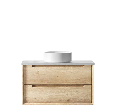 Otti Byron 900mm Wall Hung Vanity Natural Oak (Ultra Deluxe Stone Top) - Sydney Home Centre