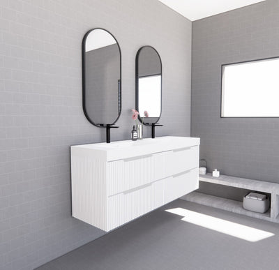 Riva Bali 1500mm Matte White Double Bowl Wall Hung Vanity (Volvo Polymarble Top) - Sydney Home Centre