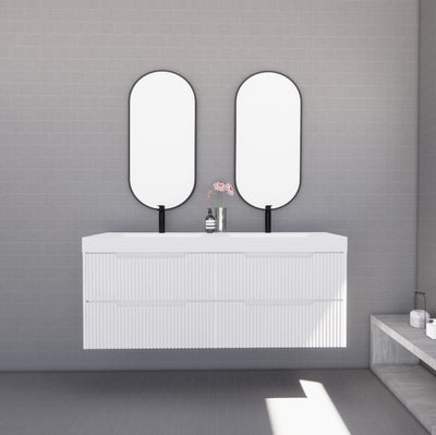 Riva Bali 1500mm Matte White Double Bowl Wall Hung Vanity (Volvo Polymarble Top) - Sydney Home Centre