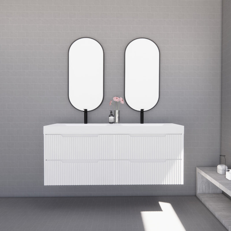 Riva Bali 1500mm Matte White Double Bowl Wall Hung Vanity (Handy Ceramic Top) - Sydney Home Centre