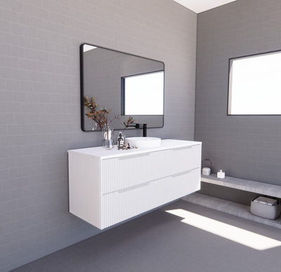 Riva Bali 1500mm Matte White Single Bowl Wall Hung Vanity (Volvo Polymarble Top) - Sydney Home Centre