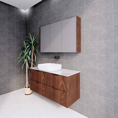 Riva Bali 1200mm Brown Oak Single Bowl Wall Hung Vanity (Carrara Stone top) - Sydney Home Centre