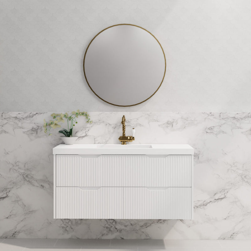 Riva Bali 1200mm Matte White Single Bowl Wall Hung Vanity (Eden Ceramic Top) - Sydney Home Centre