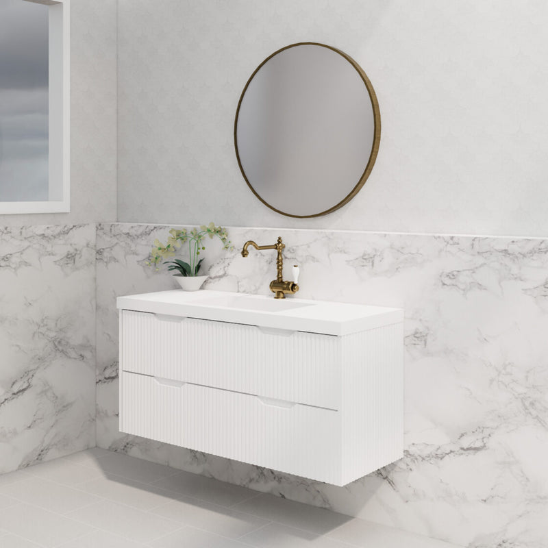 Riva Bali 1200mm Matte White Single Bowl Wall Hung Vanity (Eden Ceramic Top) - Sydney Home Centre