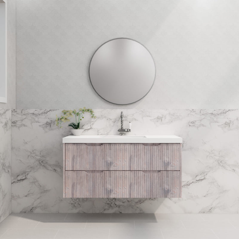 Riva Bali 1200mm White Oak Single Bowl Wall Hung Vanity (Volvo Polymarble Top) - Sydney Home Centre