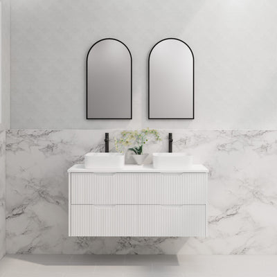 Riva Bali 1200mm Matte White Double Bowl Wall Hung Vanity (Carrara Stone top) - Sydney Home Centre