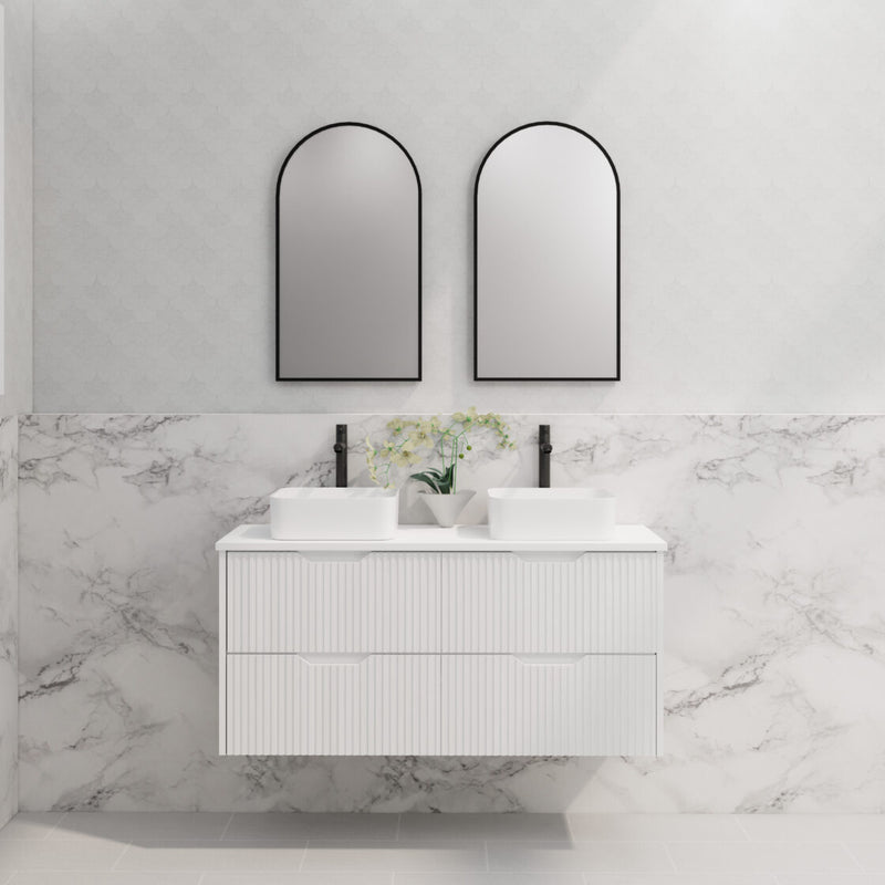 Riva Bali 1200mm Matte White Double Bowl Wall Hung Vanity (Cabinet Only) - Sydney Home Centre