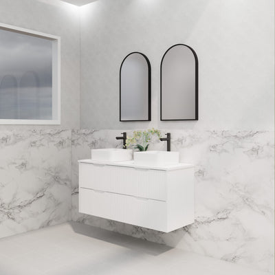 Riva Bali 1200mm Matte White Double Bowl Wall Hung Vanity (Carrara Stone top) - Sydney Home Centre