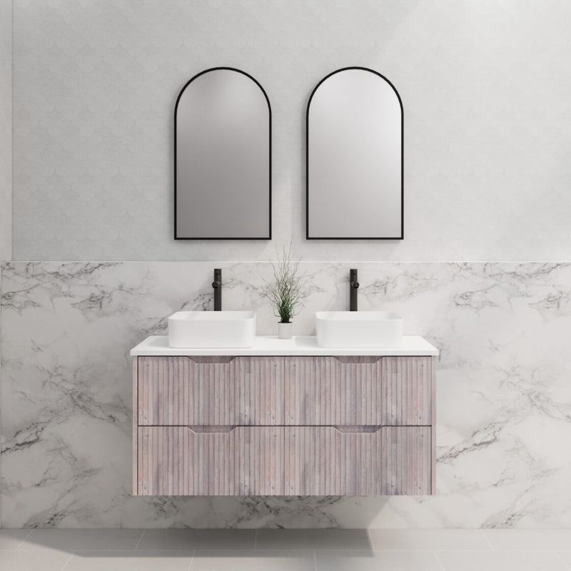 Riva Bali 1200mm White Oak Double Bowl Wall Hung Vanity (Carrara Stone top) - Sydney Home Centre