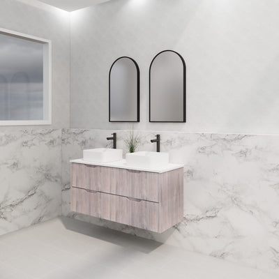 Riva Bali 1200mm White Oak Double Bowl Wall Hung Vanity (Carrara Stone top) - Sydney Home Centre