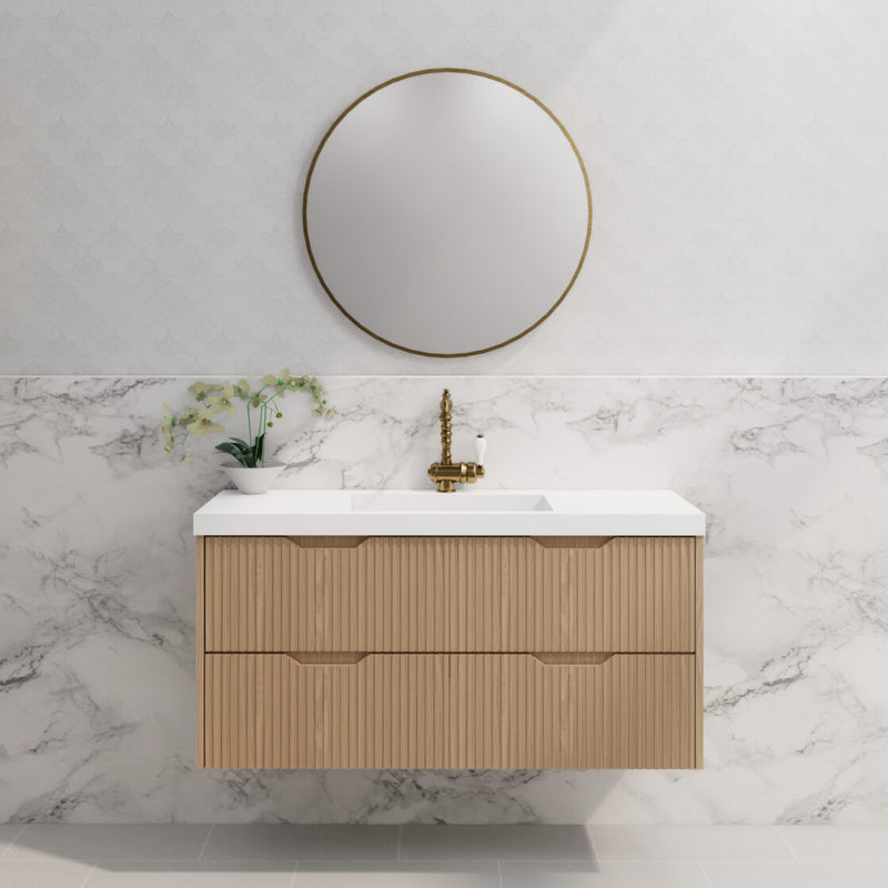 Riva Bali 1200mm American Oak Single Bowl Wall Hung Vanity (Carrara Stone top) - Sydney Home Centre