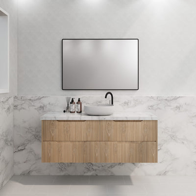 Riva Bali 1500mm American Oak Single Bowl Wall Hung Vanity (Carrara Stone top) - Sydney Home Centre