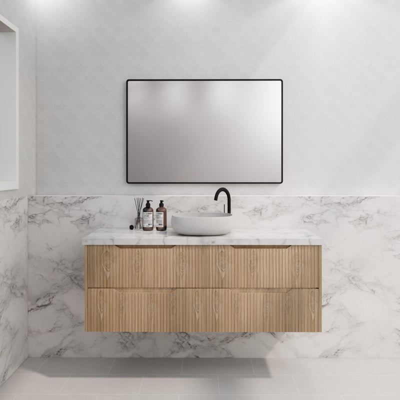 Riva Bali 1500mm American Oak Single Bowl Wall Hung Vanity (Volvo Polymarble Top) - Sydney Home Centre