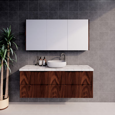 Riva Bali 1500mm Brown Oak Single Bowl Wall Hung Vanity (Carrara Stone top) - Sydney Home Centre