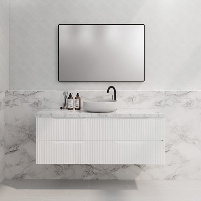 Riva Bali 1500mm Matte White Single Bowl Wall Hung Vanity (Carrara Stone top) - Sydney Home Centre