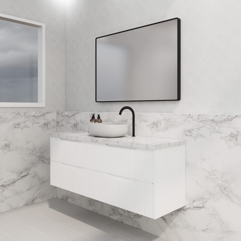 Riva Bali 1500mm Matte White Single Bowl Wall Hung Vanity (Volvo Polymarble Top) - Sydney Home Centre