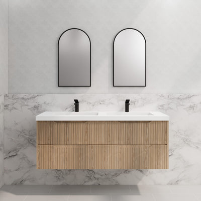 Riva Bali 1500mm American Oak Double Bowl Wall Hung Vanity (Carrara Stone top) - Sydney Home Centre