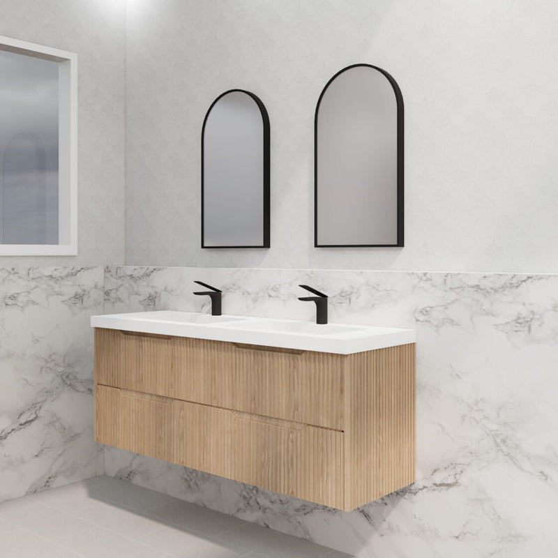 Riva Bali 1500mm American Oak Double Bowl Wall Hung Vanity (Carrara Stone top) - Sydney Home Centre