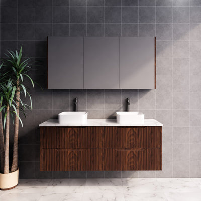 Riva Bali 1500mm Brown Oak Double Bowl Wall Hung Vanity (Handy Ceramic Top) - Sydney Home Centre