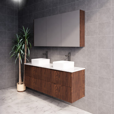 Riva Bali 1500mm Brown Oak Double Bowl Wall Hung Vanity (Volvo Polymarble Top) - Sydney Home Centre