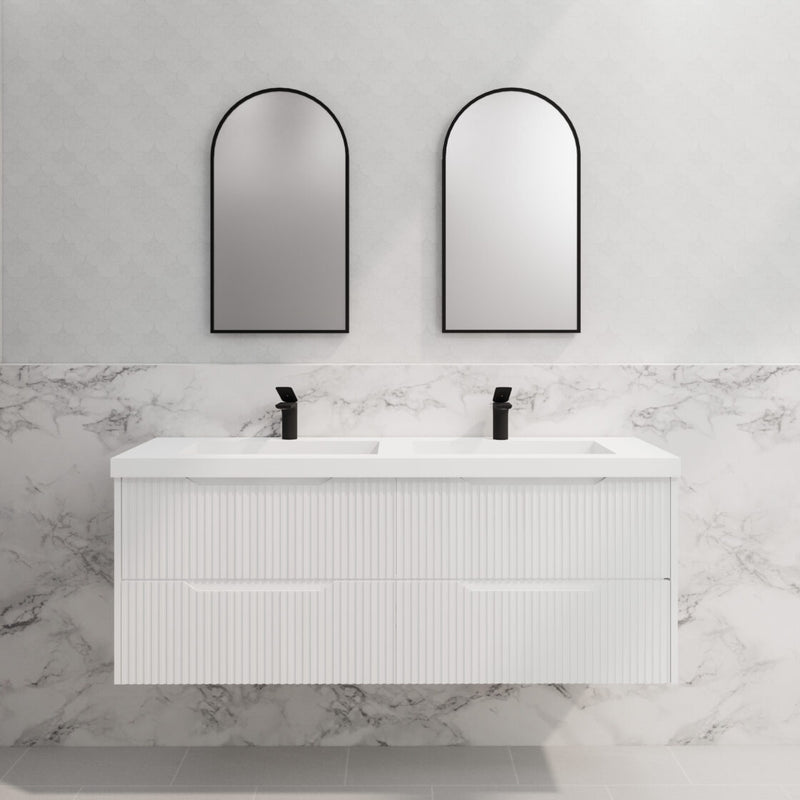 Riva Bali 1500mm Matte White Double Bowl Wall Hung Vanity (Carrara Stone top) - Sydney Home Centre