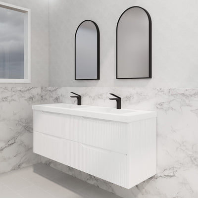 Riva Bali 1500mm Matte White Double Bowl Wall Hung Vanity (Carrara Stone top) - Sydney Home Centre