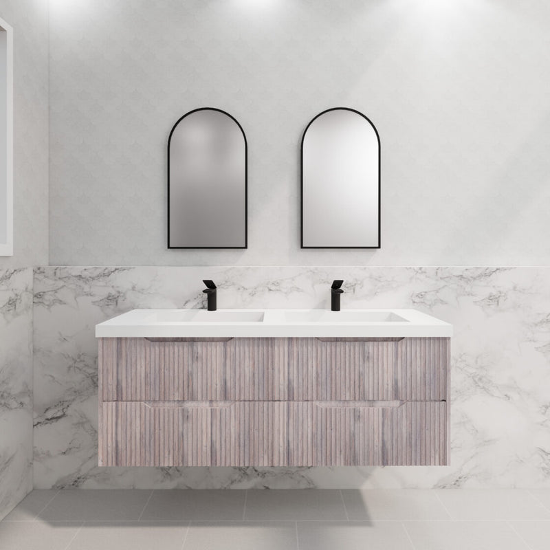 Riva Bali 1500mm White Oak Double Bowl Wall Hung Vanity (Volvo Polymarble Top) - Sydney Home Centre