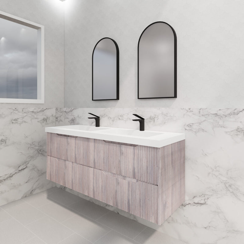 Riva Bali 1500mm White Oak Double Bowl Wall Hung Vanity (Carrara Stone top) - Sydney Home Centre