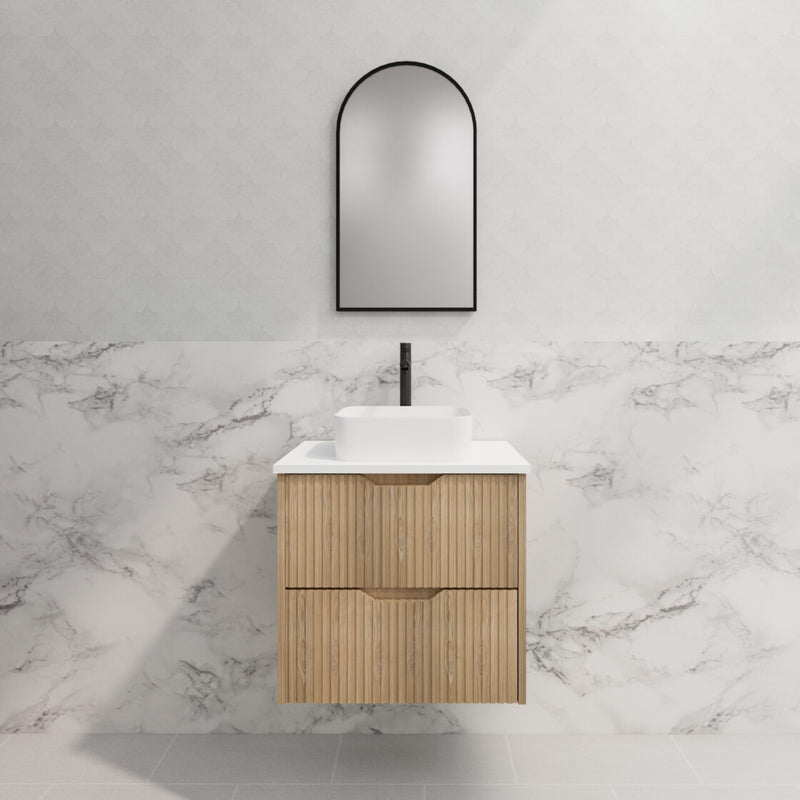 Riva Bali 600mm American Oak Single Bowl Wall Hung Vanity (Carrara Stone top) - Sydney Home Centre