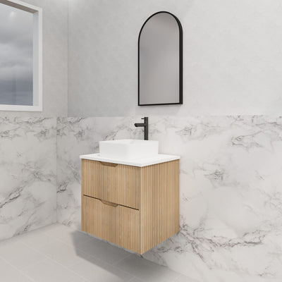 Riva Bali 600mm American Oak Single Bowl Wall Hung Vanity (Carrara Stone top) - Sydney Home Centre