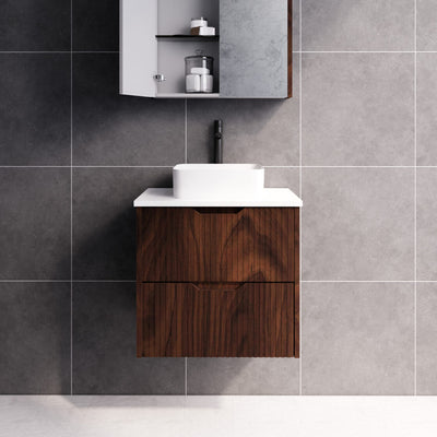 Riva Bali 600mm Brown Oak Single Bowl Wall Hung Vanity (Handy Ceramic Top) - Sydney Home Centre