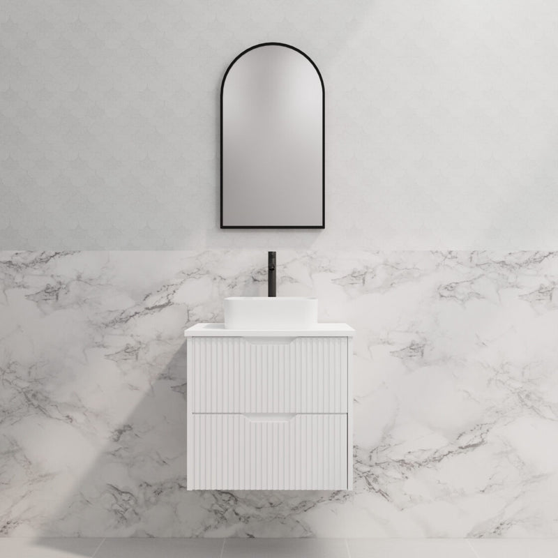 Riva Bali 600mm Matte White Single Bowl Wall Hung Vanity (Volvo Polymarble Top) - Sydney Home Centre