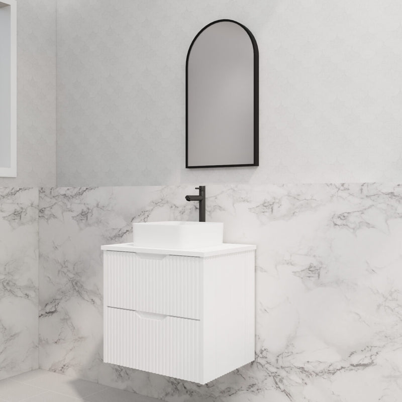 Riva Bali 600mm Matte White Single Bowl Wall Hung Vanity (Volvo Polymarble Top) - Sydney Home Centre