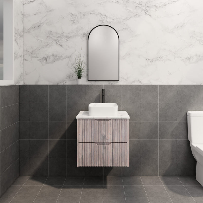 Riva Bali 600mm White Oak Single Bowl Wall Hung Vanity (Carrara Stone top) - Sydney Home Centre