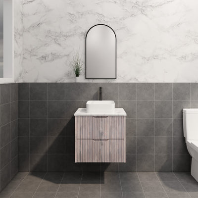 Riva Bali 600mm White Oak Single Bowl Wall Hung Vanity (Volvo Polymarble Top) - Sydney Home Centre