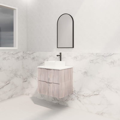 Riva Bali 600mm White Oak Single Bowl Wall Hung Vanity (Volvo Polymarble Top) - Sydney Home Centre