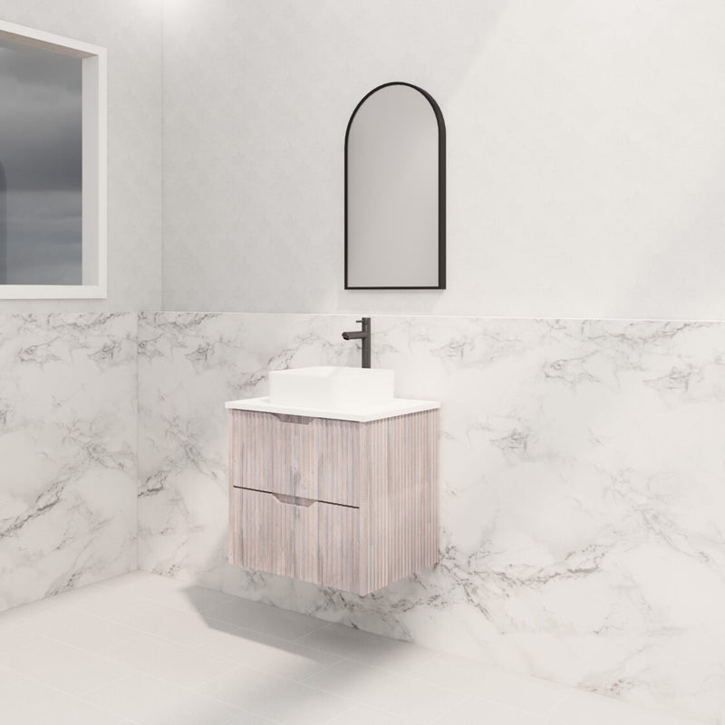 Riva Bali 600mm White Oak Single Bowl Wall Hung Vanity (Carrara Stone top) - Sydney Home Centre