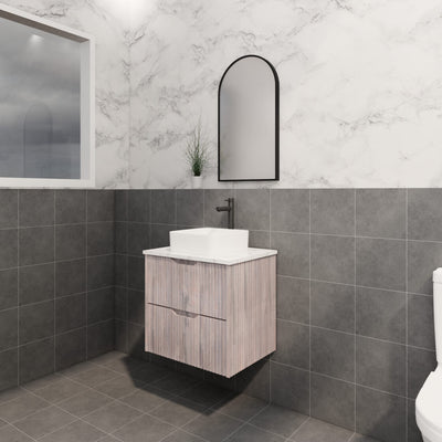 Riva Bali 600mm White Oak Single Bowl Wall Hung Vanity (Carrara Stone top) - Sydney Home Centre