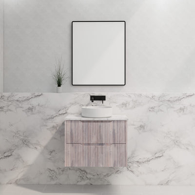 Riva Bali 750mm White Oak Single Bowl Wall Hung Vanity (Volvo Polymarble Top) - Sydney Home Centre