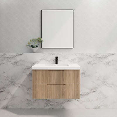 Riva Bali 900mm American Oak Single Bowl Wall Hung Vanity (Carrara Stone top) - Sydney Home Centre