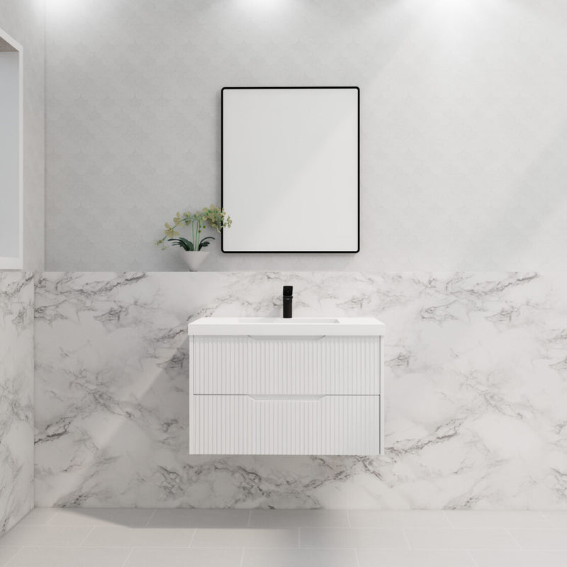 Riva Bali 900mm Matte White Single Bowl Wall Hung Vanity (Handy Ceramic Top) - Sydney Home Centre